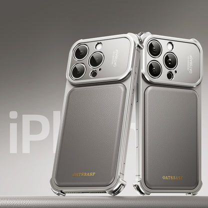 Oatsbasf Armour MagSafe Aluminum Bumper Genuine Leather Air Cushion Shockproof Case Cover