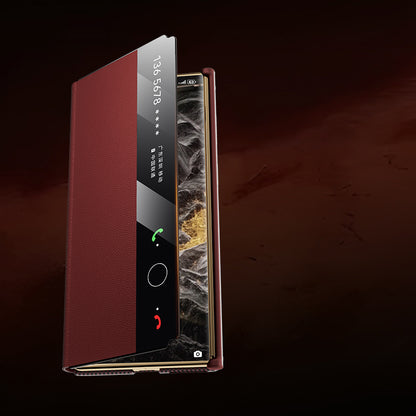 X-Doria Defense Ultra-Thin Luxury Clear View Window Genuine Leather Magnetic Flip Cover Case