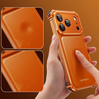 Oatsbasf Armour MagSafe Aluminum Bumper Genuine Leather Air Cushion Shockproof Case Cover