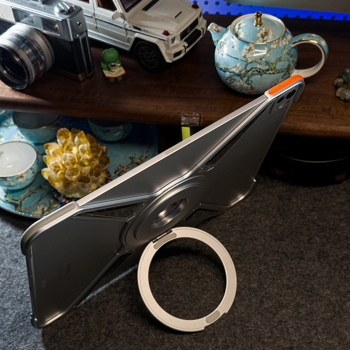 Amor King X 360° Magsafe Pivot Ring Stand True Air Shockproof Metal Alloy Case for Apple iPad