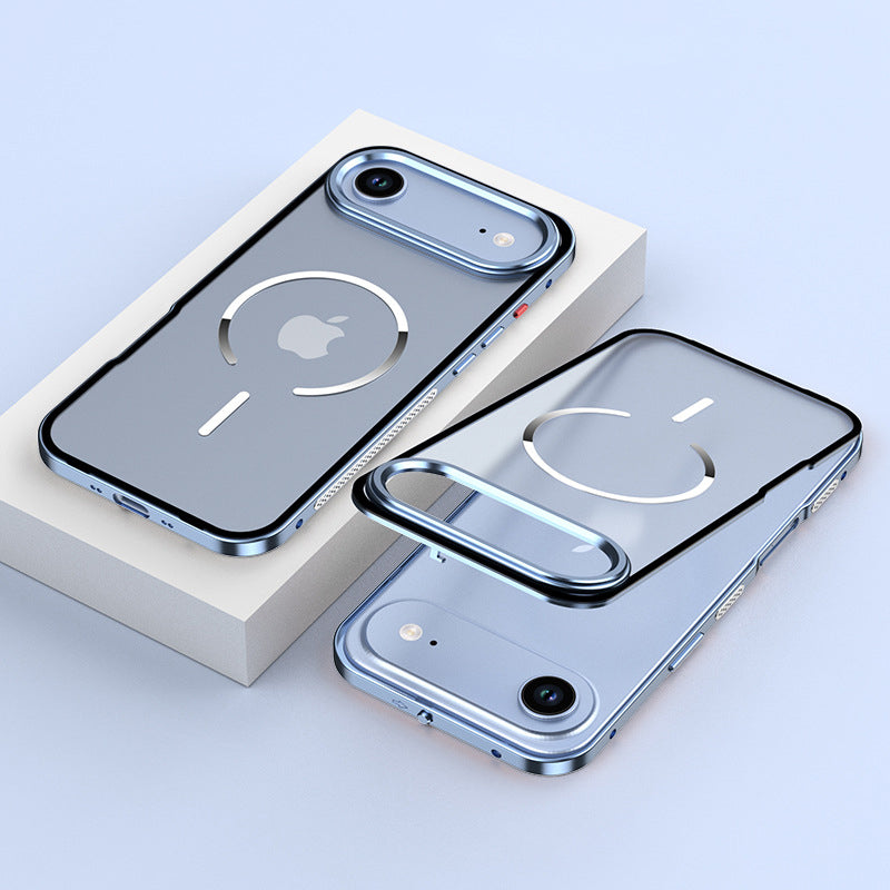 Armor King MagSafe Elastic Buckle Heat Dissipation Metal Bumper Frosted Acrylic Back Case Cover