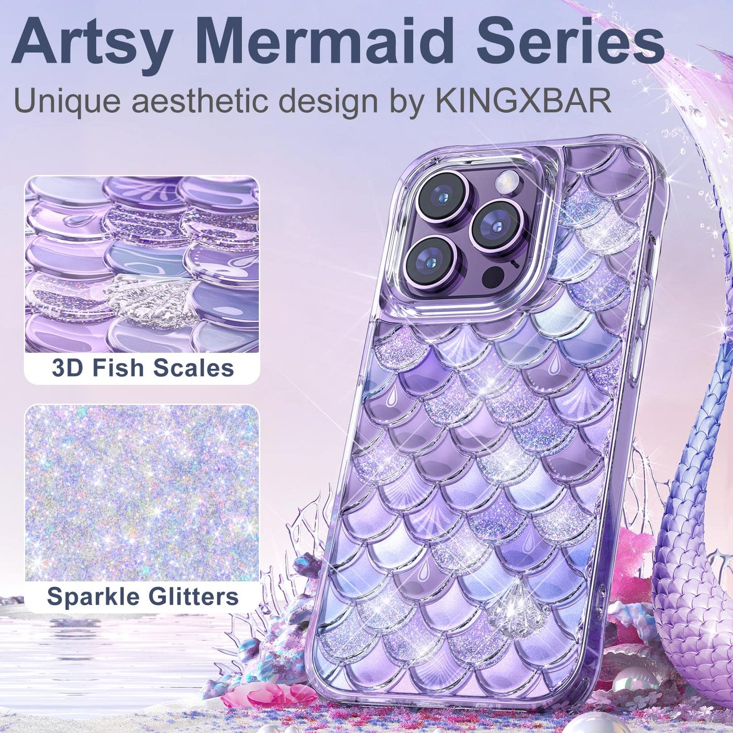 KINGXBAR Mermaid 3D Shockproof Back Cover Case