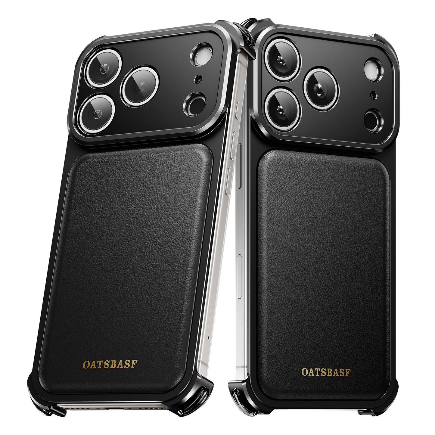 Oatsbasf Armour MagSafe Aluminum Bumper Genuine Leather Air Cushion Shockproof Case Cover