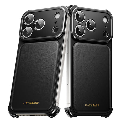 Oatsbasf Armour MagSafe Aluminum Bumper Genuine Leather Air Cushion Shockproof Case Cover