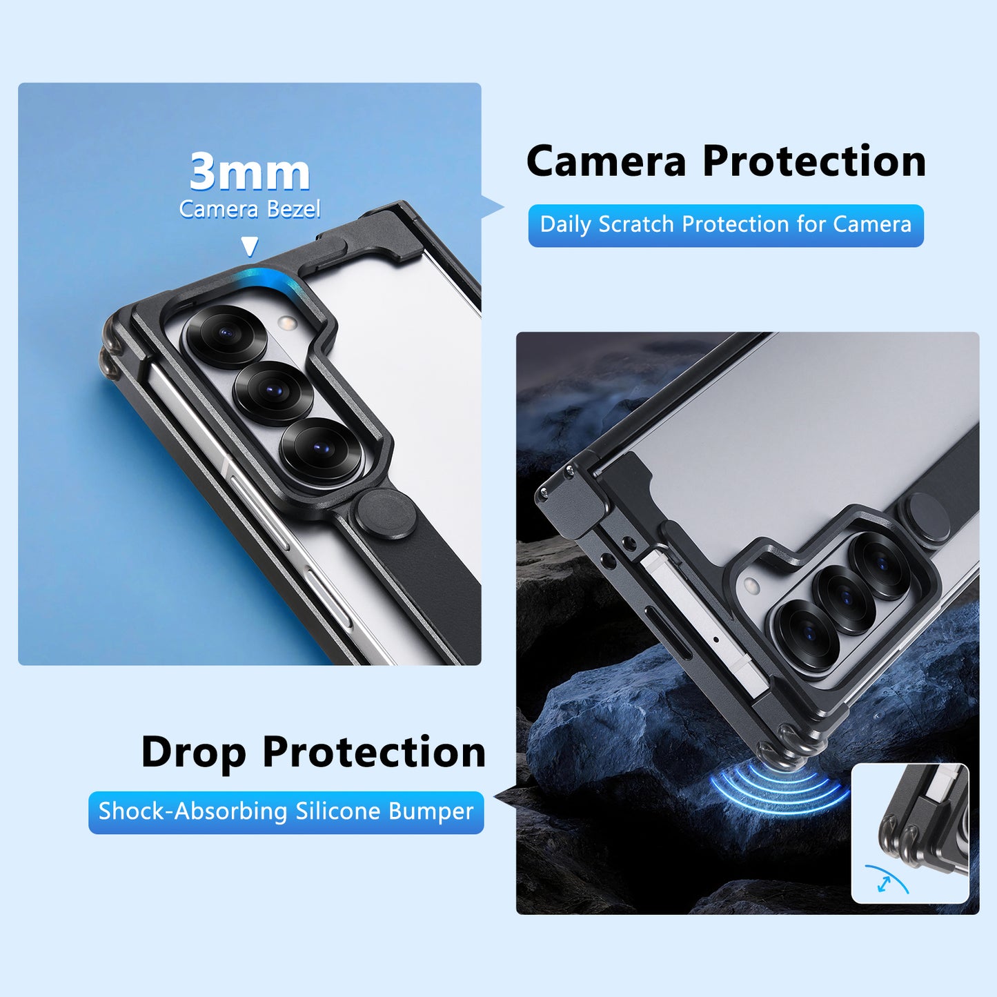 Oatsbasf Hidden Stand & Secure Grip Military-Grade Shockproof Frameless Metal Case Cover