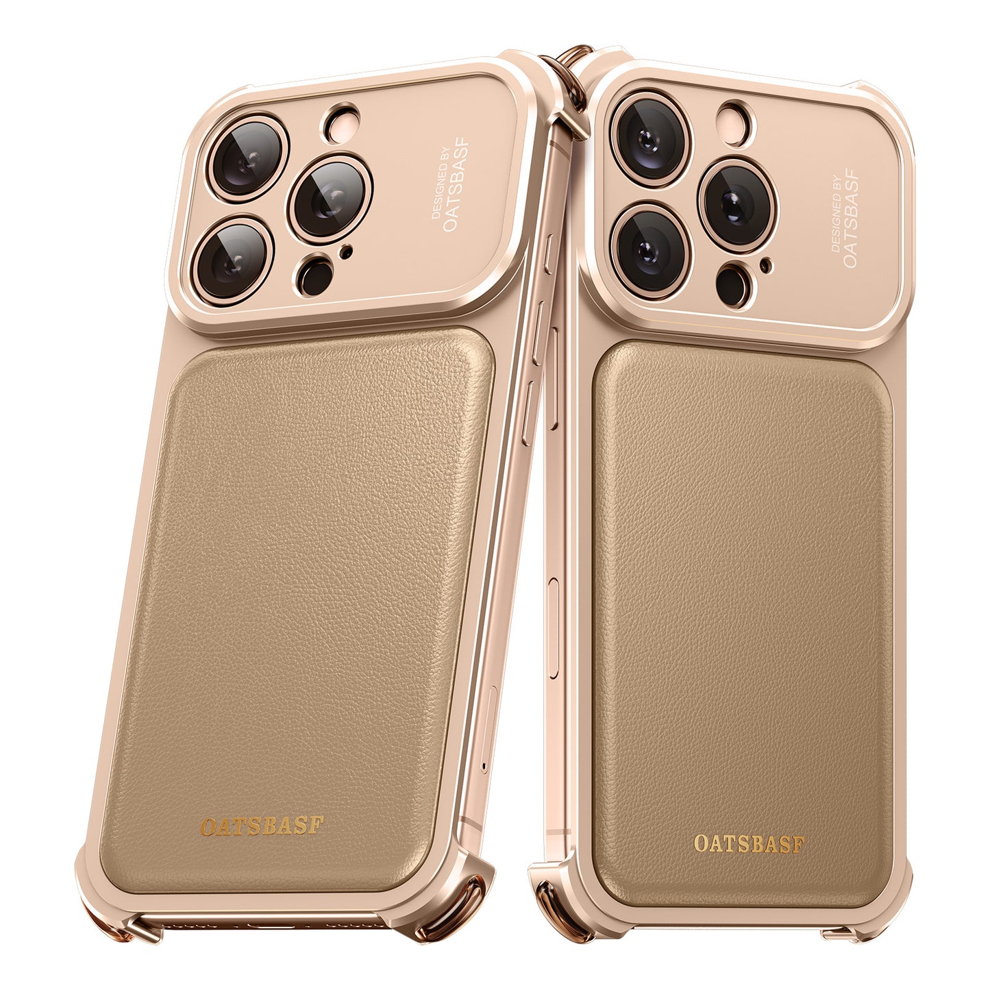 Oatsbasf Armour MagSafe Aluminum Bumper Genuine Leather Air Cushion Shockproof Case Cover