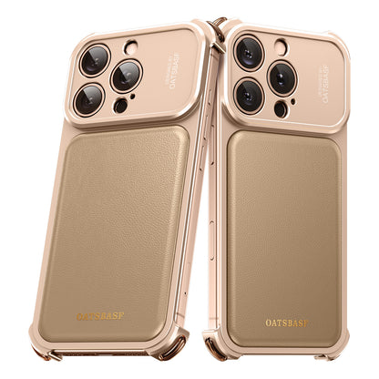 Oatsbasf Armour MagSafe Aluminum Bumper Genuine Leather Air Cushion Shockproof Case Cover