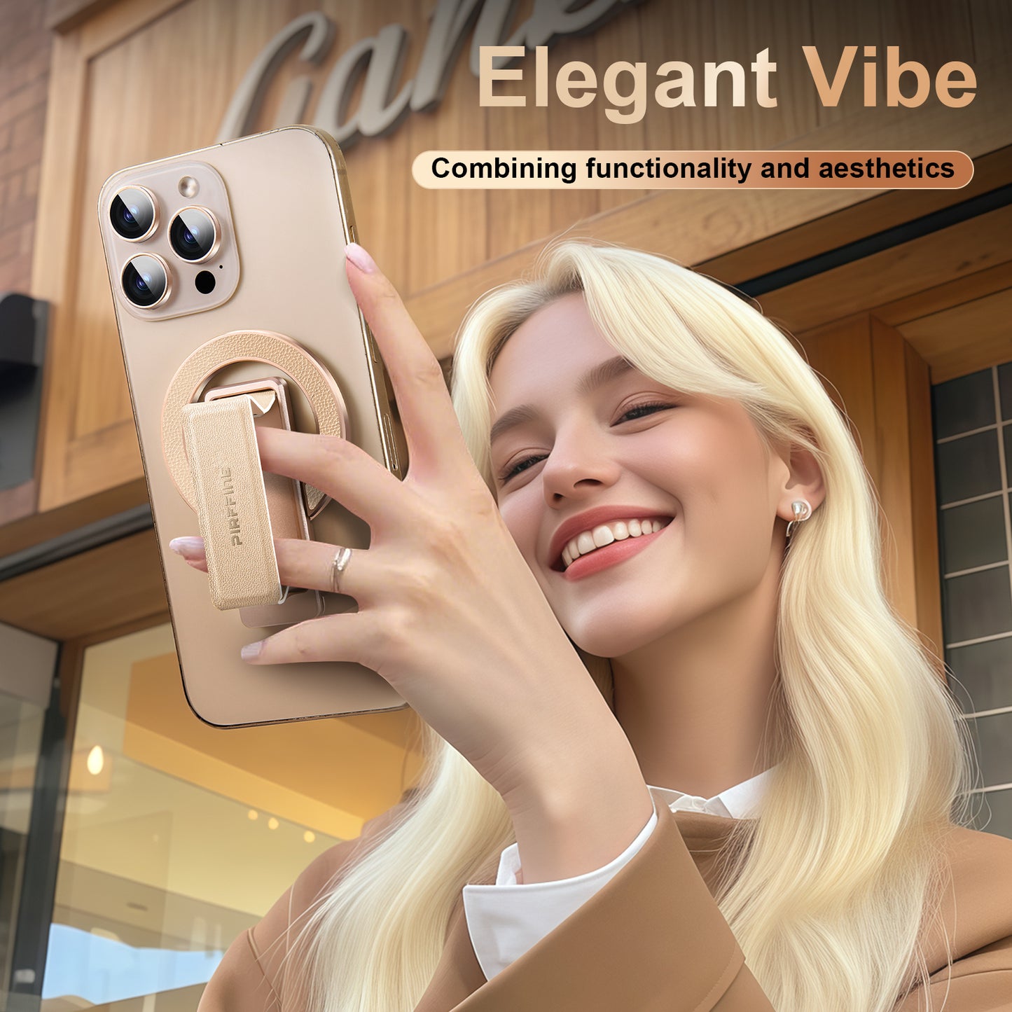 Oatsbasf Leather + Metal MagSafe Phone Strap Grip Ring Stand