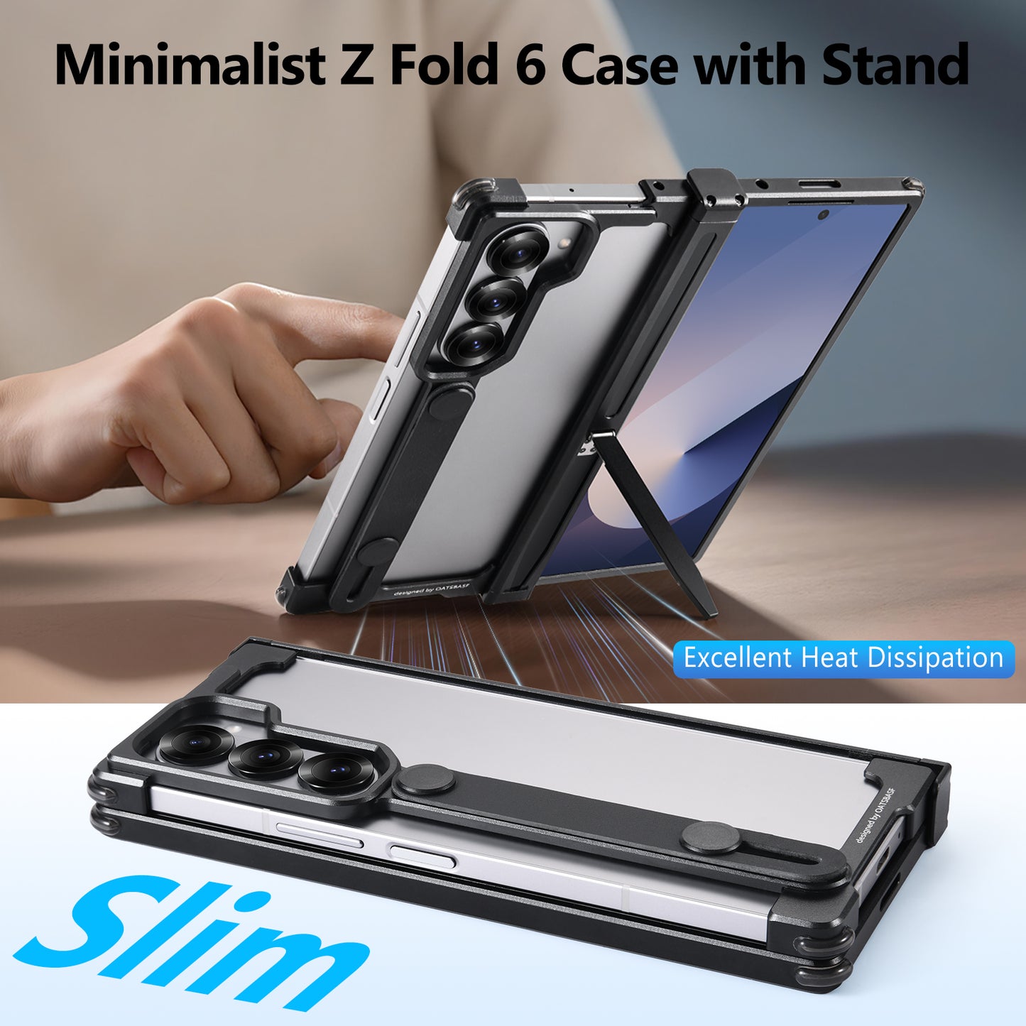 Oatsbasf Hidden Stand & Secure Grip Military-Grade Shockproof Frameless Metal Case Cover