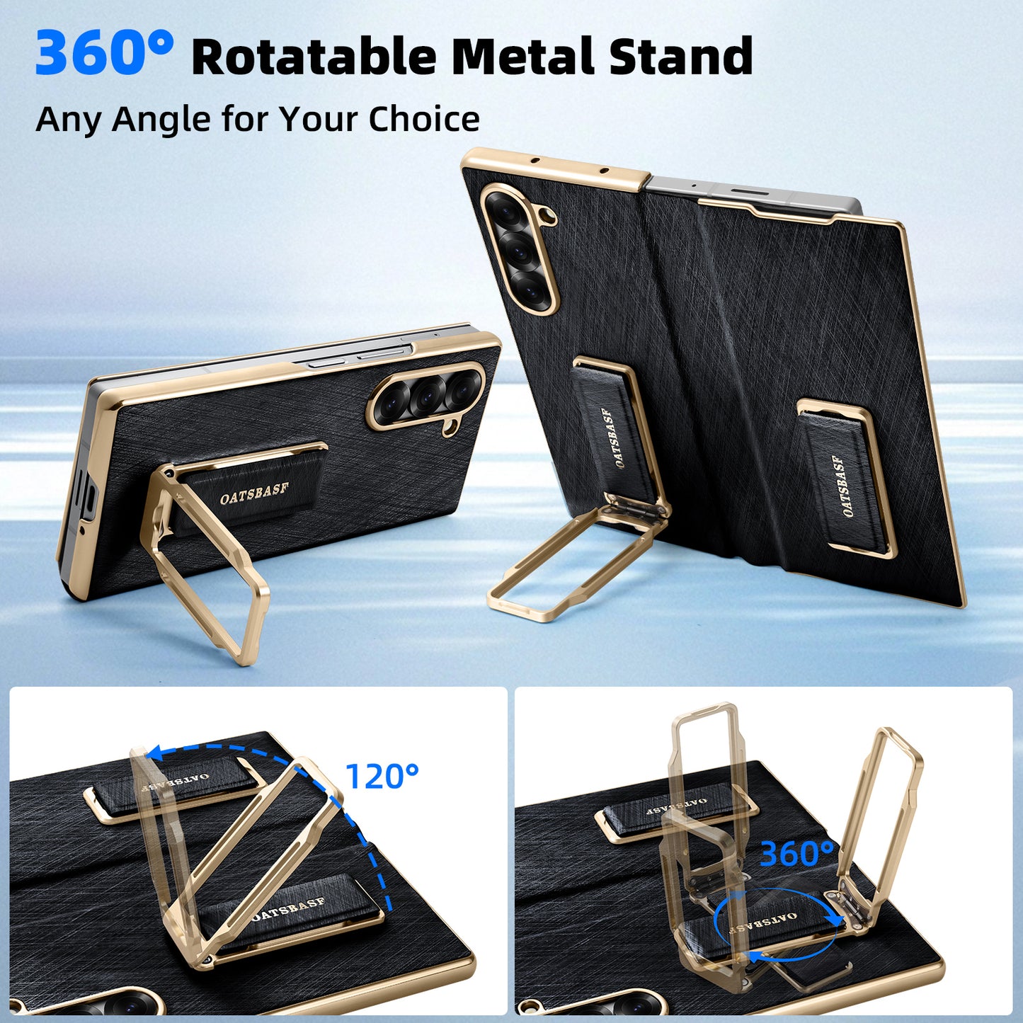 Oatsbasf 360° Rotatable Kickstand Strap Wristband Shockproof Leather Case Cover