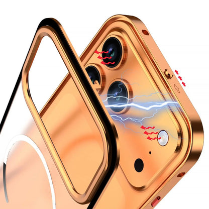 Armor King MagSafe Elastic Buckle Heat Dissipation Metal Bumper Frosted Acrylic Back Case Cover