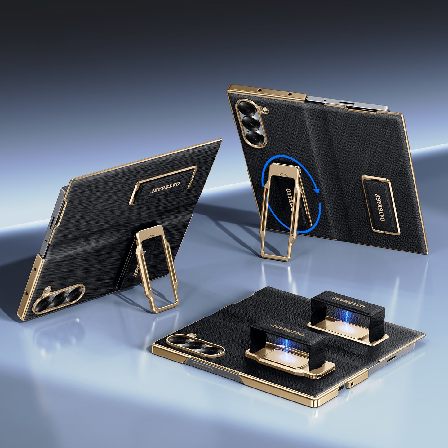 Oatsbasf 360° Rotatable Kickstand Strap Wristband Shockproof Leather Case Cover