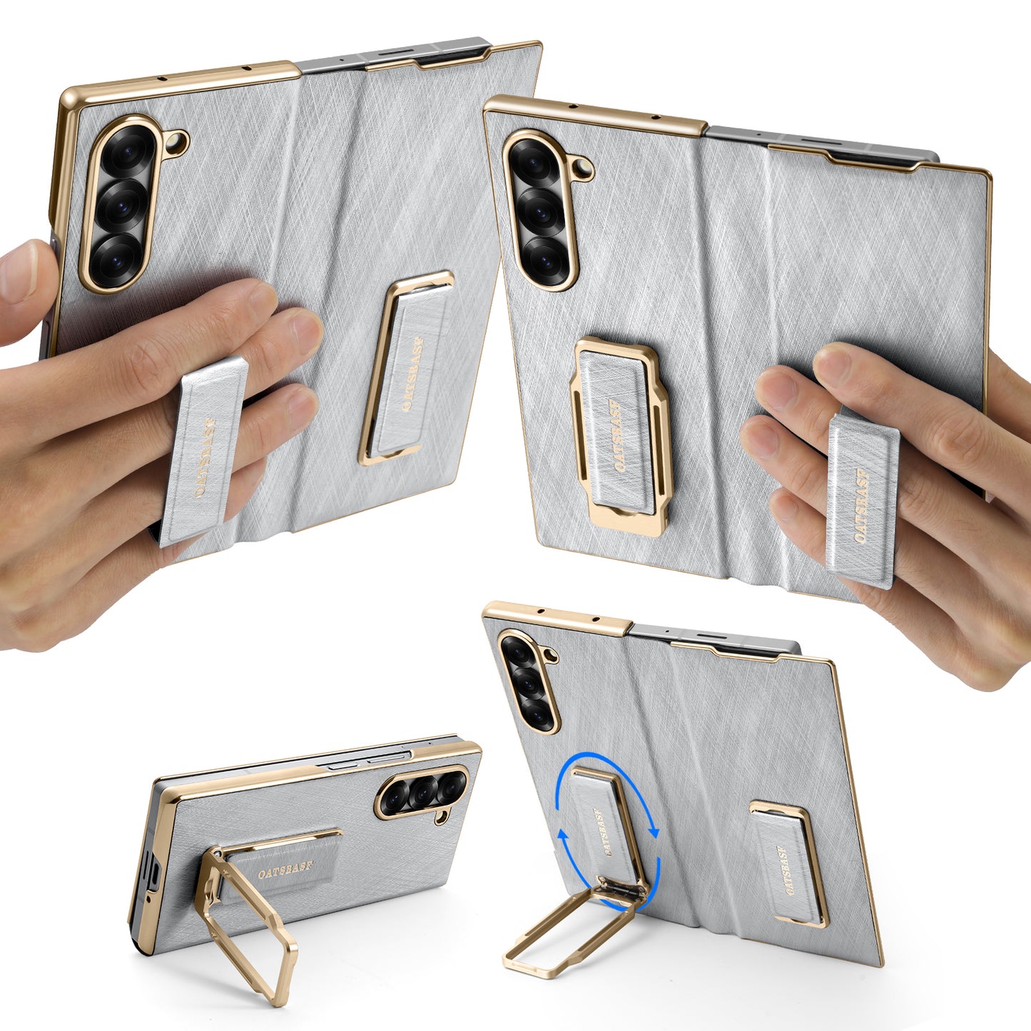 Oatsbasf 360° Rotatable Kickstand Strap Wristband Shockproof Leather Case Cover