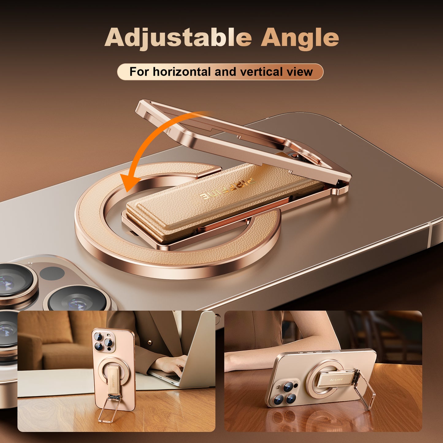 Oatsbasf Leather + Metal MagSafe Phone Strap Grip Ring Stand