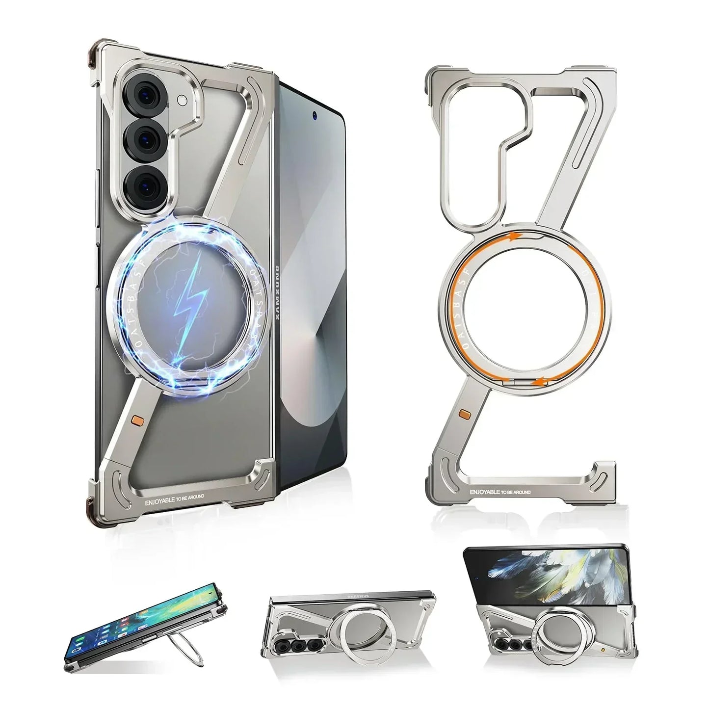 Oatsbasf Z MagSafe Pivot Ring Stand Air Cushion Metal Cover Case