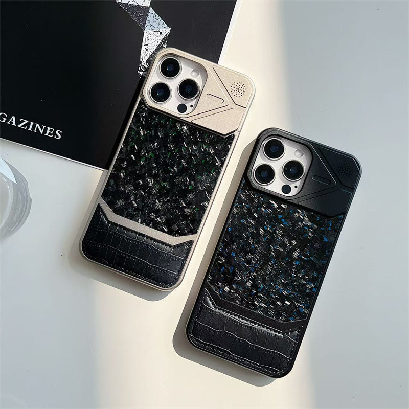 Armor King MagSafe Forged Carbon Fiber + Leather + Aluminum Heat Dissipation Aromatherapy Protective Cover Case