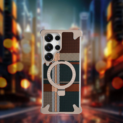 Oatsbasf MagSafe Pivot Ring Stand Air Cushion Artistic Carbon Fiber Texture Back Metal Case Cover