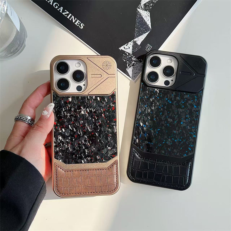 Armor King MagSafe Forged Carbon Fiber + Leather + Aluminum Heat Dissipation Aromatherapy Protective Cover Case