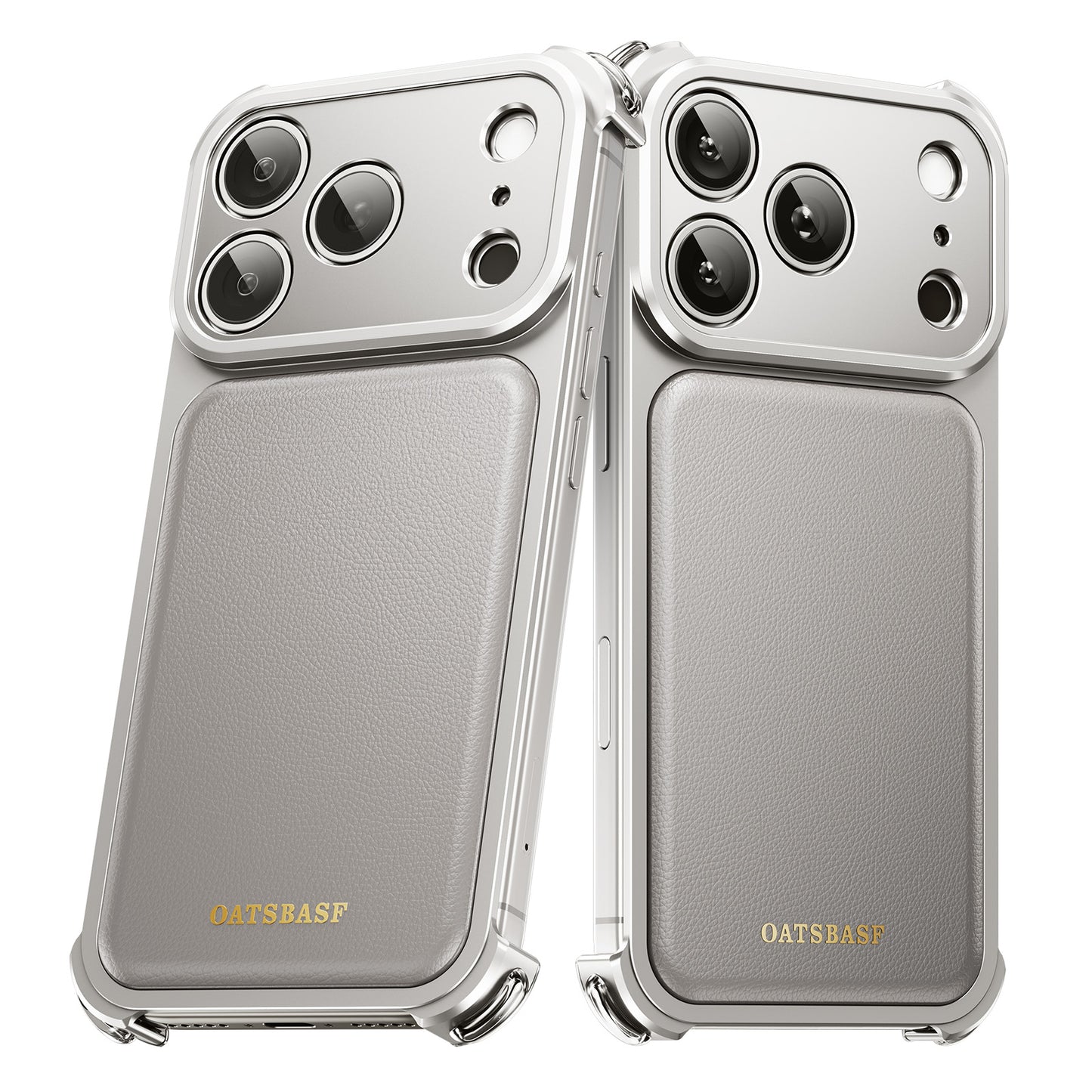 Oatsbasf Armour MagSafe Aluminum Bumper Genuine Leather Air Cushion Shockproof Case Cover