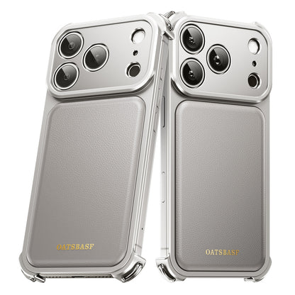 Oatsbasf Armour MagSafe Aluminum Bumper Genuine Leather Air Cushion Shockproof Case Cover