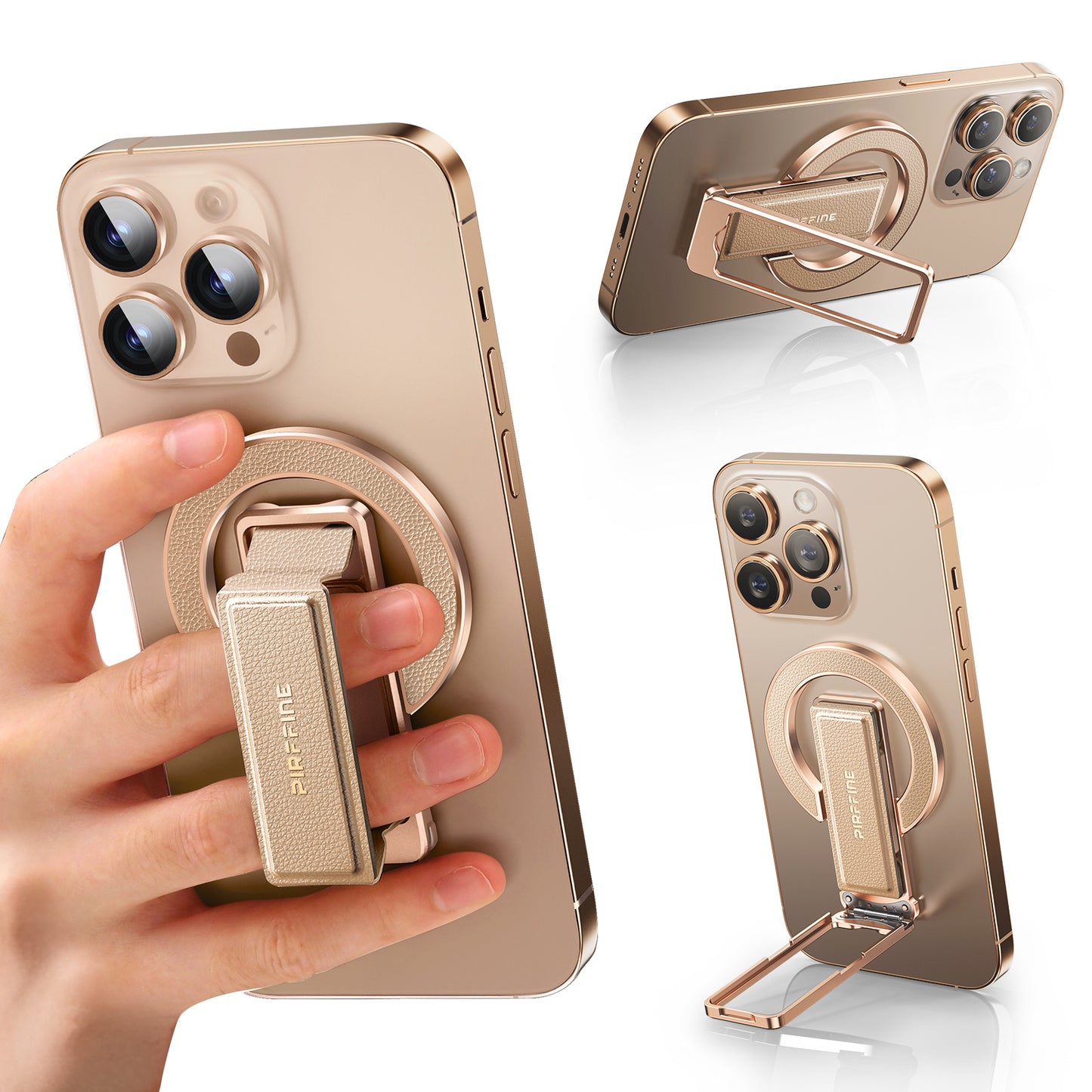 Oatsbasf Leather + Metal MagSafe Phone Strap Grip Ring Stand