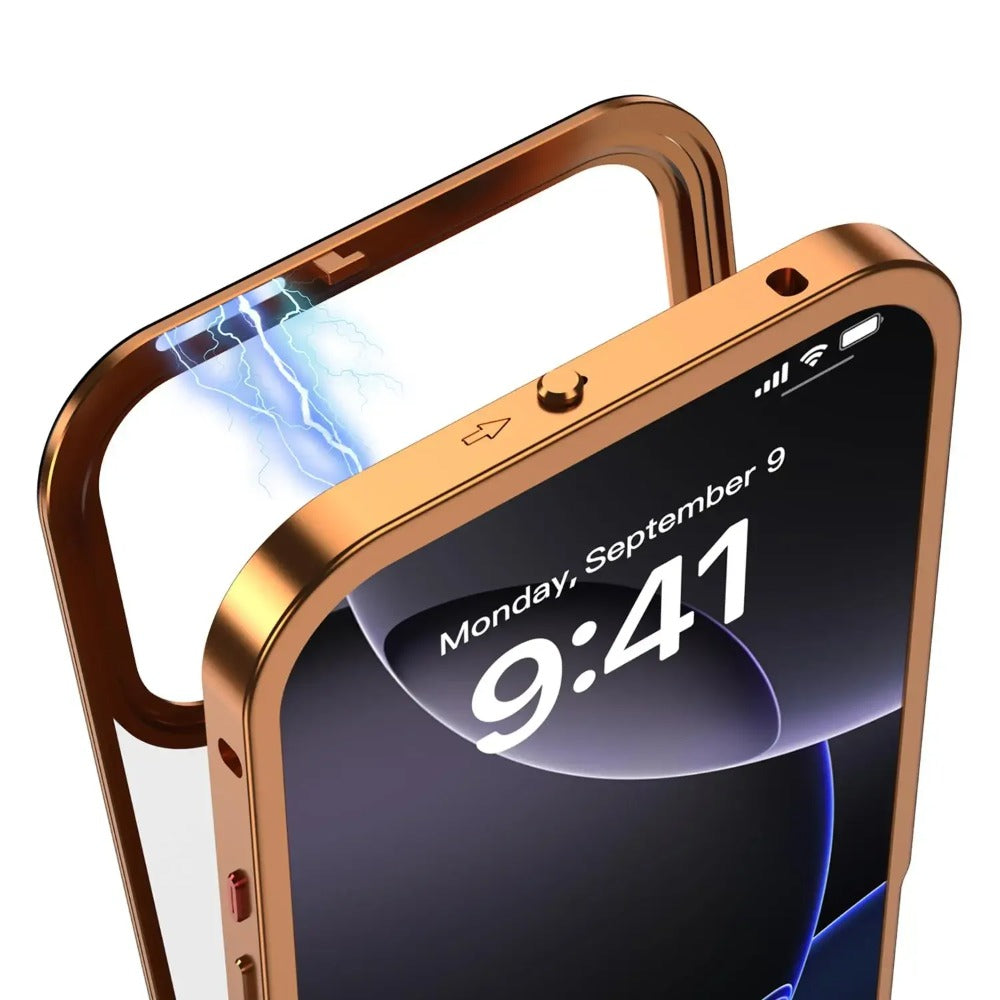 Armor King MagSafe Elastic Buckle Heat Dissipation Metal Bumper Frosted Acrylic Back Case Cover