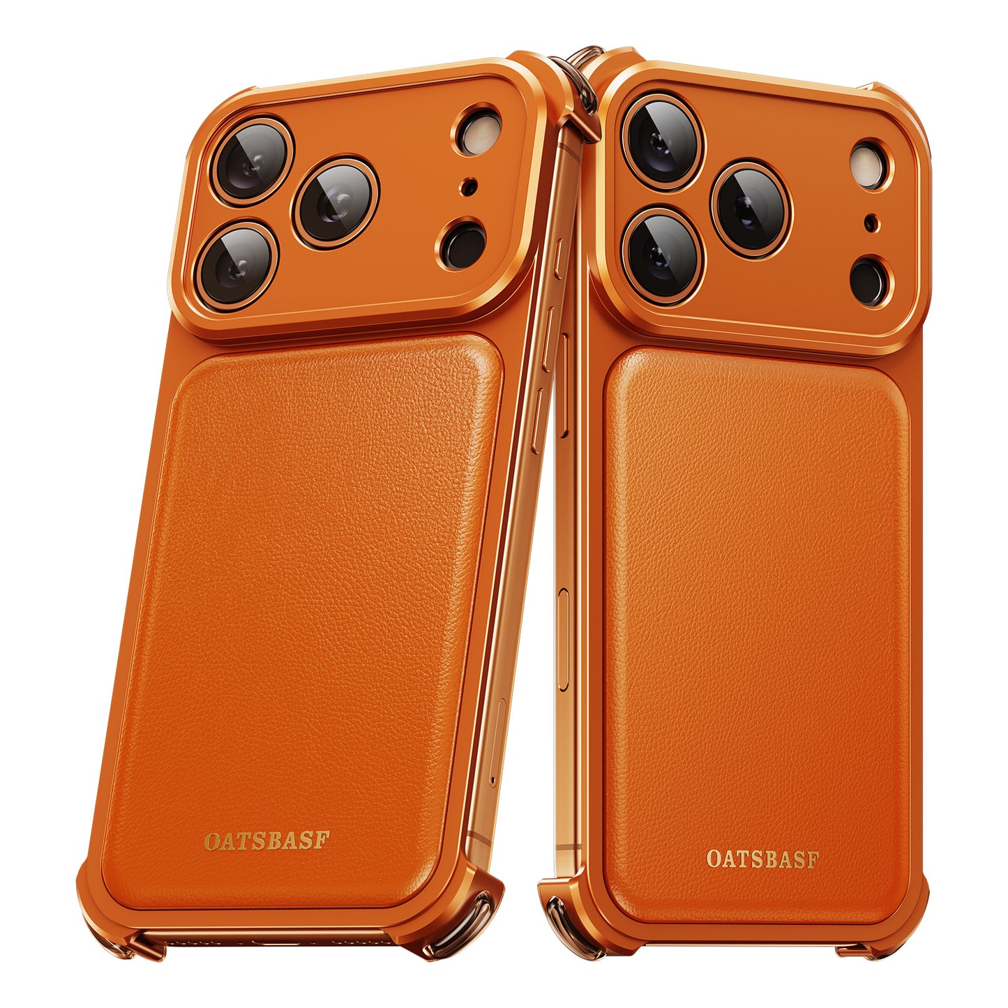 Oatsbasf Armour MagSafe Aluminum Bumper Genuine Leather Air Cushion Shockproof Case Cover