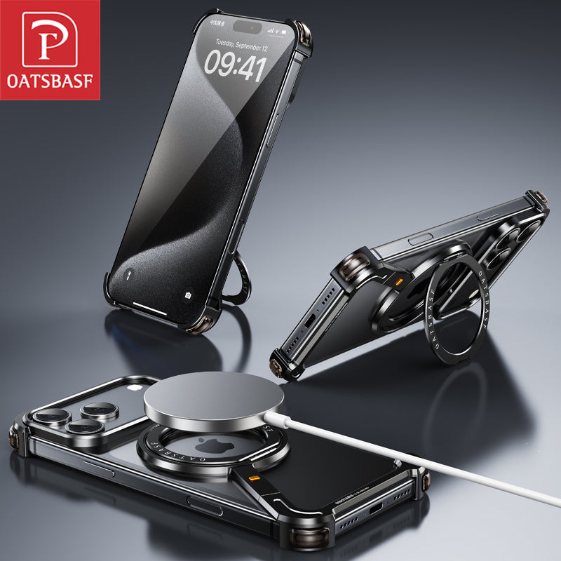 Oatsbasf Z MagSafe Pivot Ring Stand Air Cushion Metal Case Cover