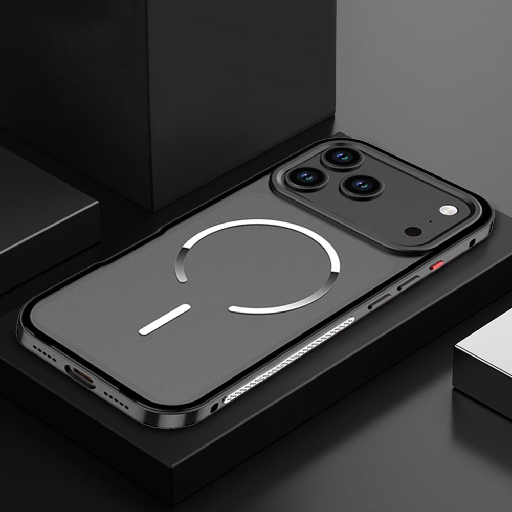 Armor King MagSafe Elastic Buckle Heat Dissipation Metal Bumper Frosted Acrylic Back Case Cover