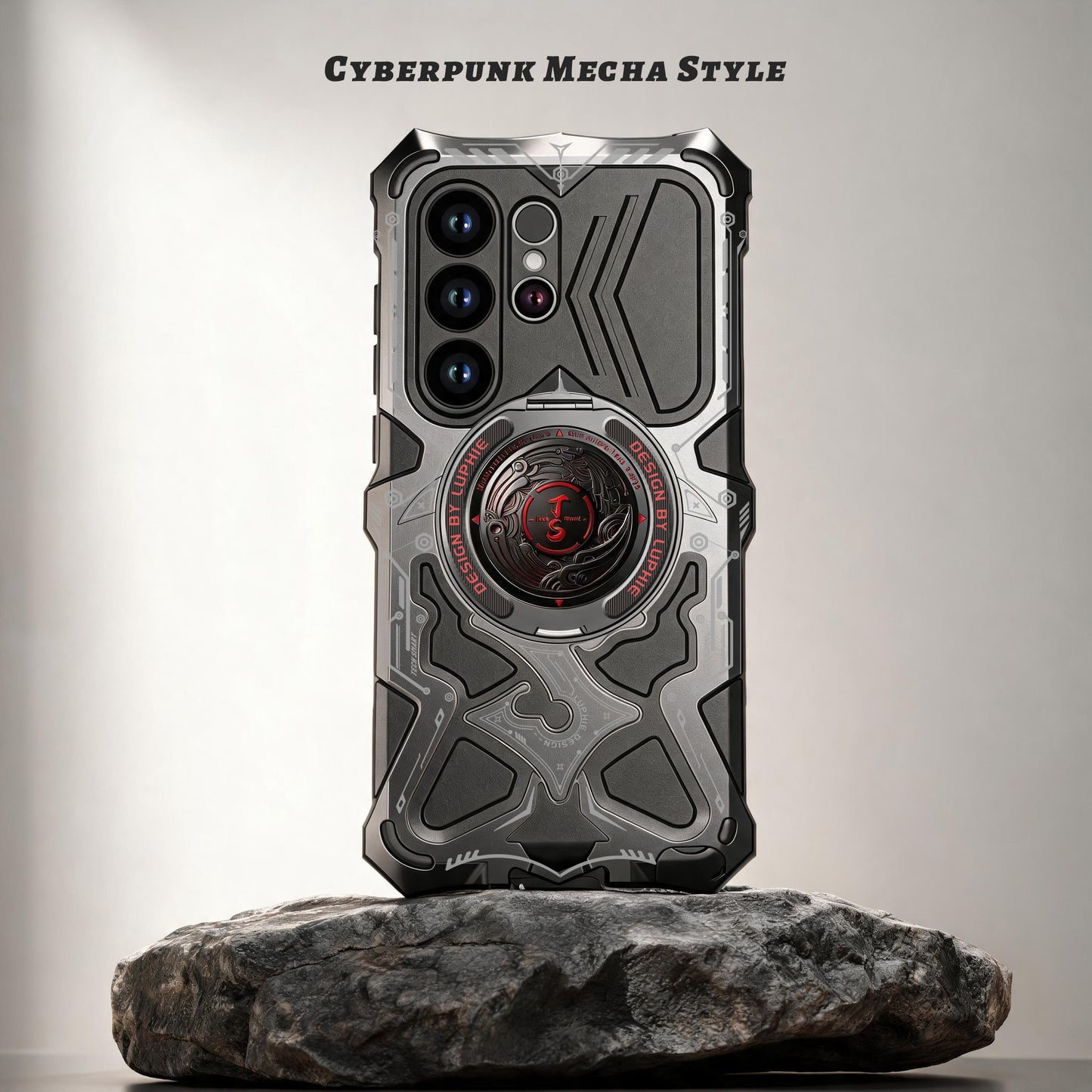 Luphie TS Water-resistant Shockproof Heavy Duty Mecha Metal Case Cover with MagSafe Pivot Ring Stand