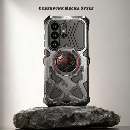 Luphie TS Water-resistant Shockproof Heavy Duty Mecha Metal Case Cover with MagSafe Pivot Ring Stand