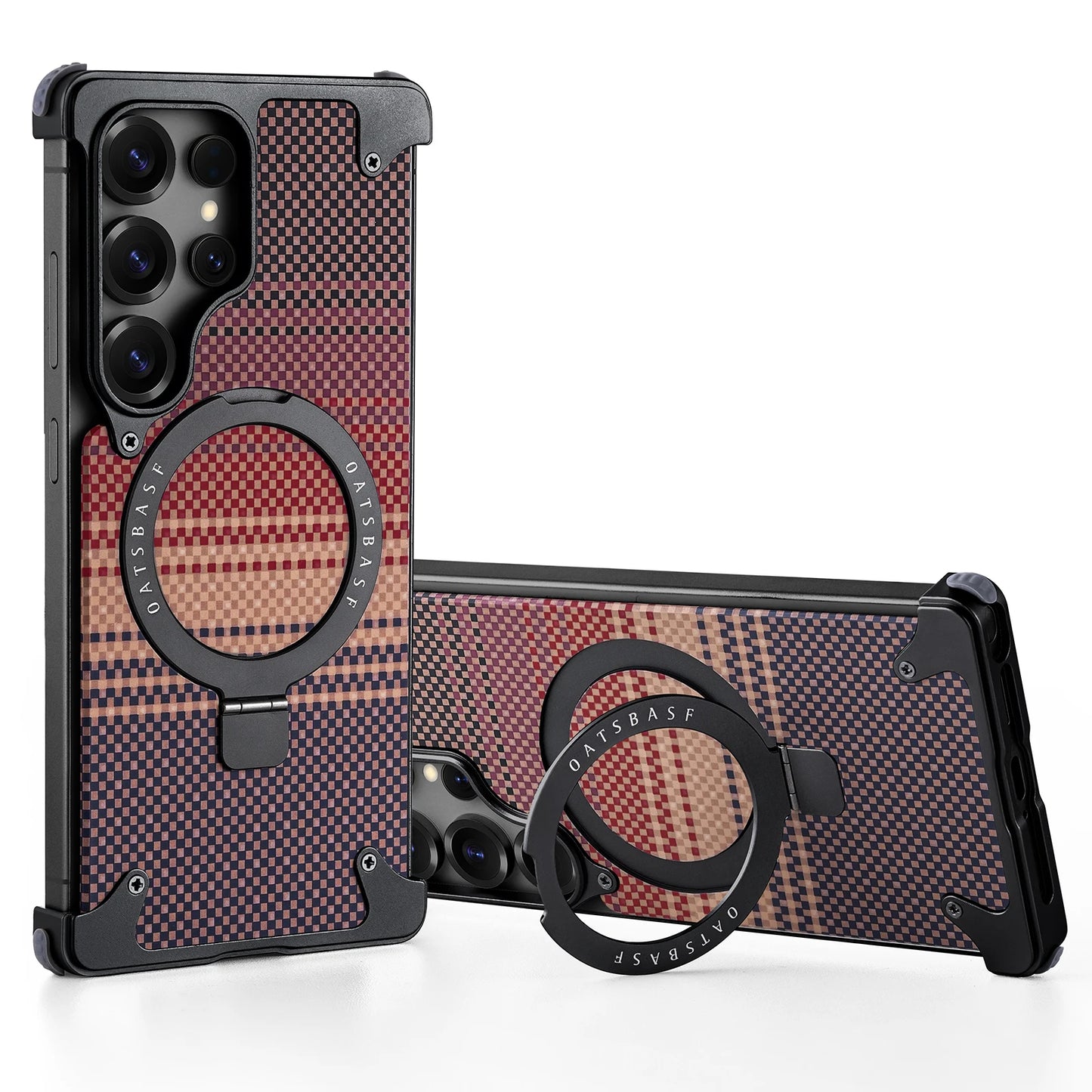 Oatsbasf MagSafe Pivot Ring Stand Air Cushion Artistic Carbon Fiber Texture Back Metal Case Cover