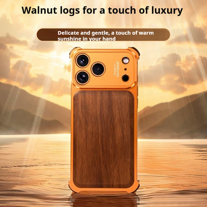 Oatsbasf Armour MagSafe Aluminum Bumper Walnut Wood Air Cushion Shockproof Case Cover