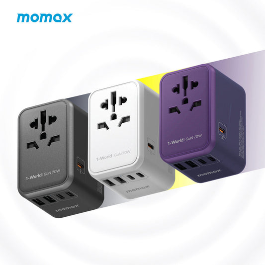 MOMAX 1-World PD 70W GaN 5-Port + AC Charger Universal Travel Adapter