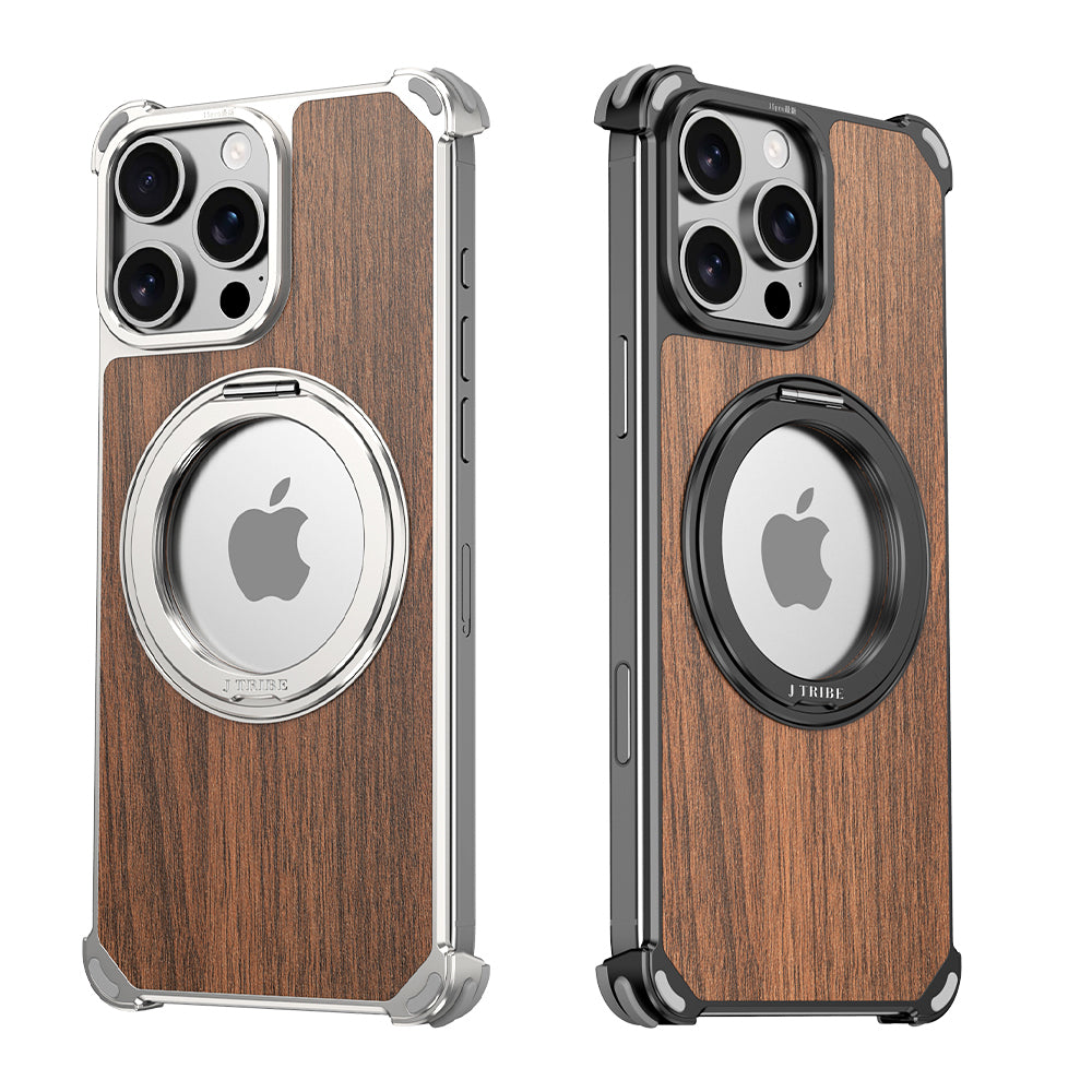 Armor King Yamu MagSafe Pivot Ring Stand Walnut Wood + Metal Case Cover