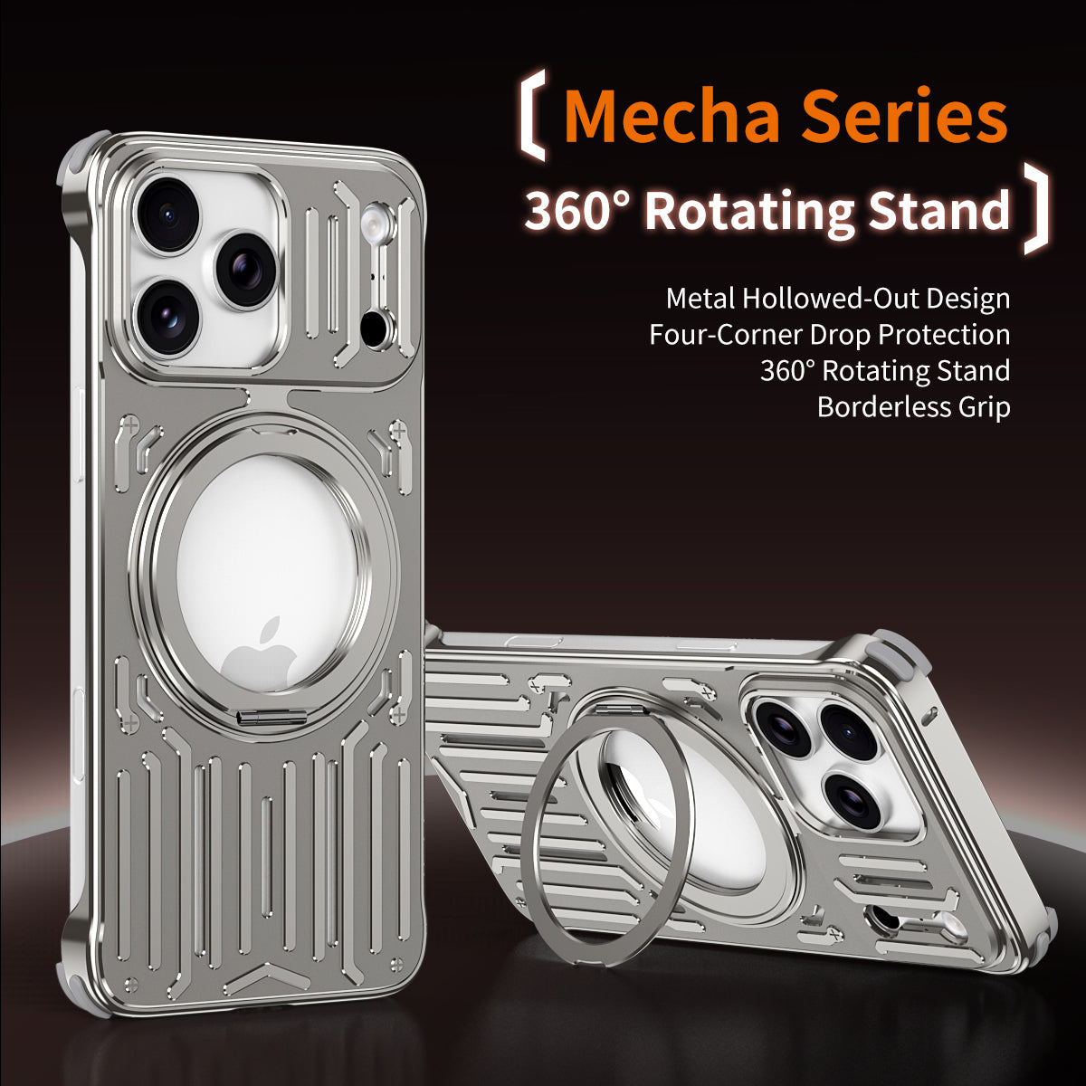 Armor King Mecha MagSafe Pivot Ring Stand Air Cushion Shockproof Metal Case Cover