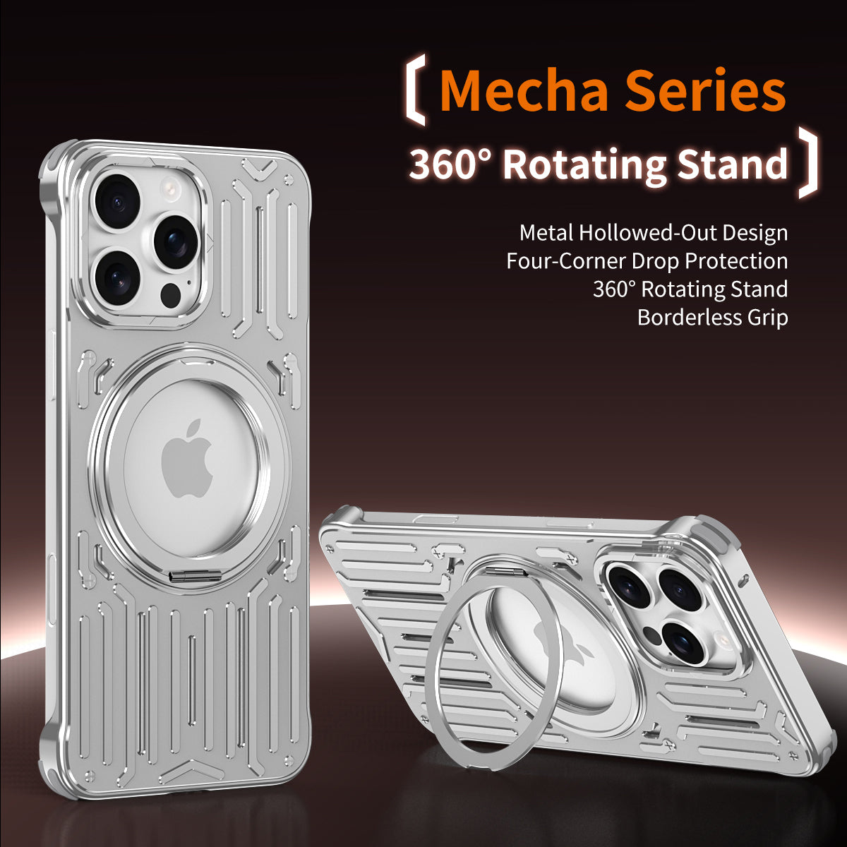 Armor King Mecha MagSafe Pivot Ring Stand Air Cushion Shockproof Metal Case Cover
