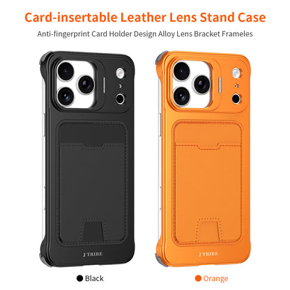 Armor King Lens Stand Leather Card Holder Borderless Metal Case Cover