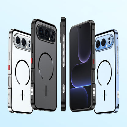 Armor King MagSafe Elastic Buckle Heat Dissipation Metal Bumper Frosted Acrylic Back Case Cover