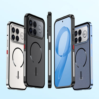 Armor King MagSafe Elastic Buckle Heat Dissipation Metal Bumper Frosted Acrylic Back Case Cover