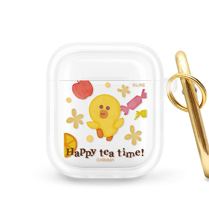 GARMMA Line Friends Happy Tea Time Apple AirPods Pro 2/1 & AirPods 3/2/1 Charging Case Cover with Carabiner Clip