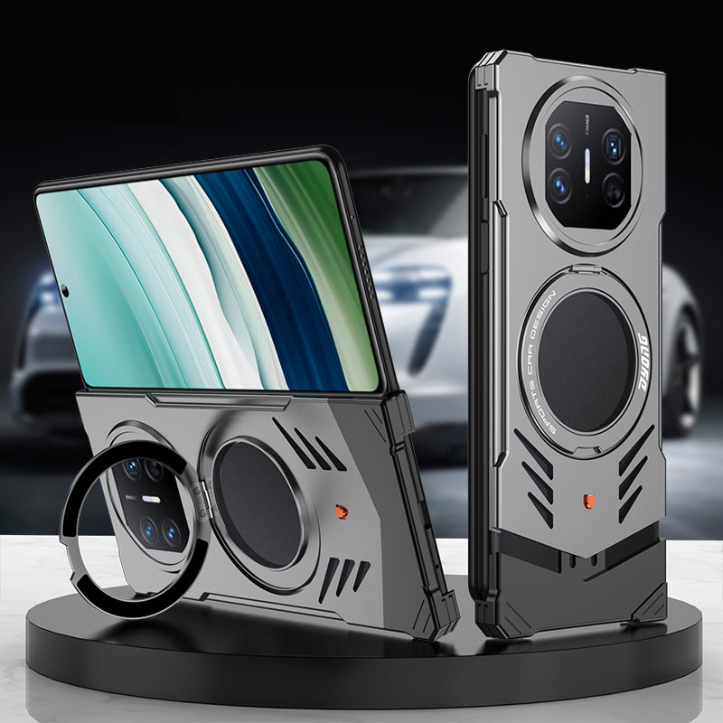 Armor King Supercar MagSafe Pivot Ring Stand Elastic Buckle Frameless Metal Case Cover