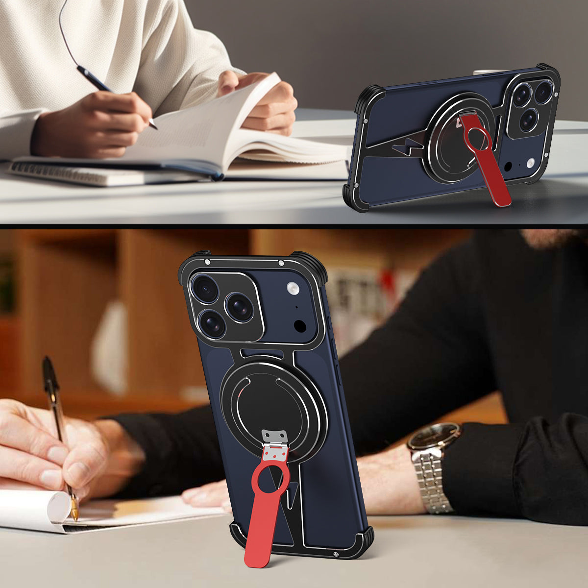 iy Bicolor Thor MagSafe Air Cushion Shockproof Kickstand Metal Case Cover