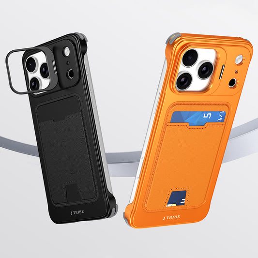 Armor King Lens Stand Leather Card Holder Borderless Metal Case Cover