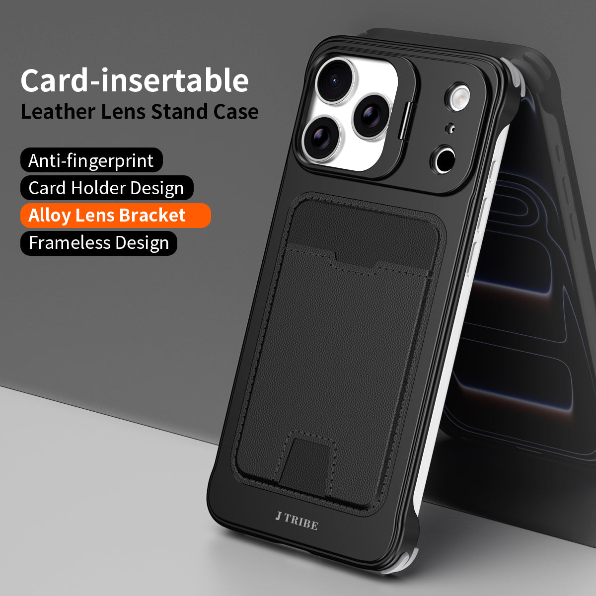 Armor King Lens Stand Leather Card Holder Borderless Metal Case Cover