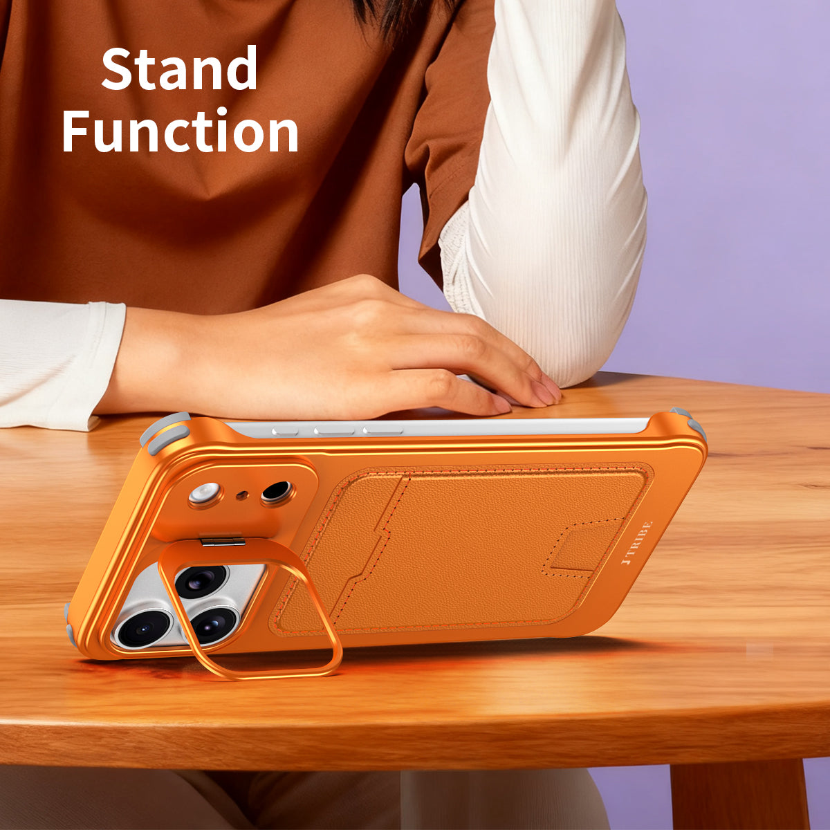 Armor King Lens Stand Leather Card Holder Borderless Metal Case Cover