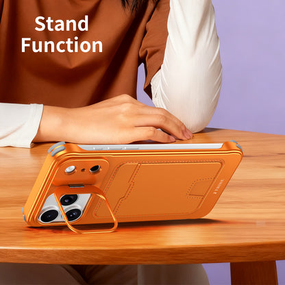 Armor King Lens Stand Leather Card Holder Borderless Metal Case Cover