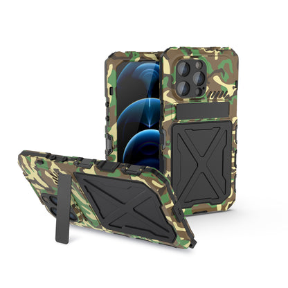 R-Just Kickstand Military-Grade Shockproof Heavy Duty Metal Snap Case Cover