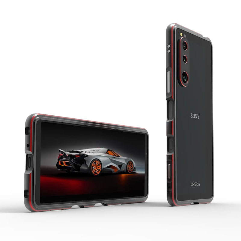 Custodia A Portafoglio Con Cinghia E Cavalletto Per Sony Xperia 5 III – Effetto Fibra Di Carbonio