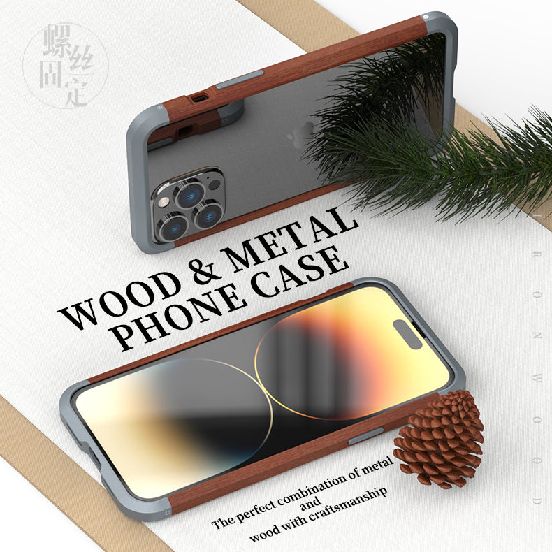 R-Just IRONWOOD II Light Slim Timber Aluminum Metal Wood Bumper Case Cover